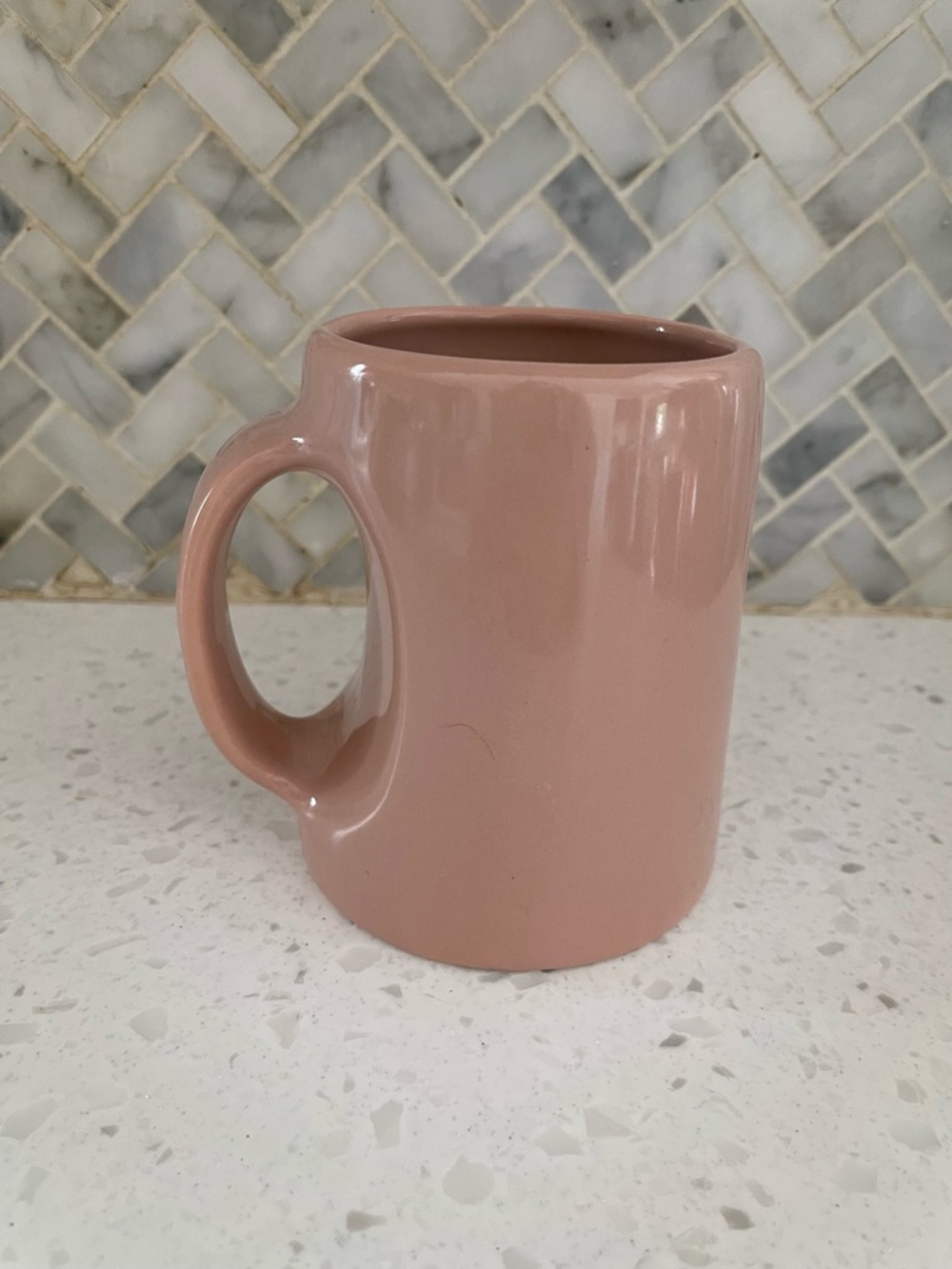 Vintage Blush Pink Ceramic Mug Handle Holding Made in Japan